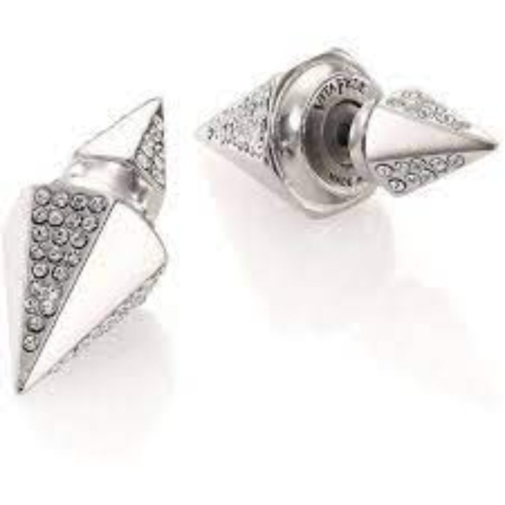 RARE Vita Fede Titan Double Hexagon Crystal Earrings,‎ Silver